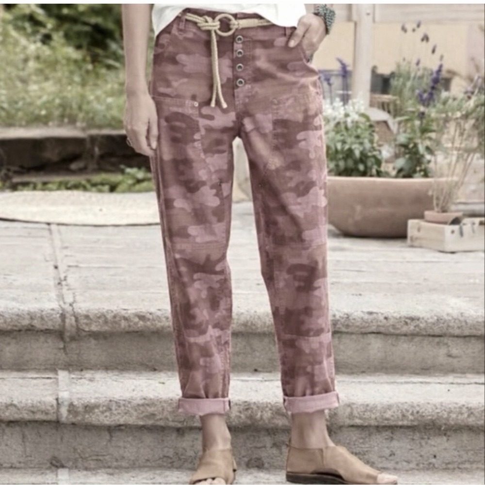 Sundance Quincy Ripstop Utility Pants 6 Pink Brown Neutral Camo Boho Stretch